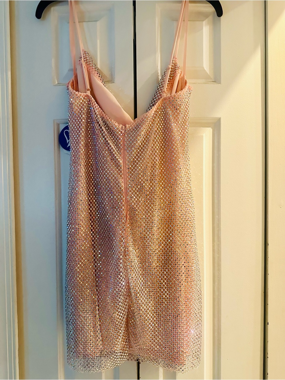 Light Pink Rhinestone Cowl Neck Mini Dress - Picture 2 of 3